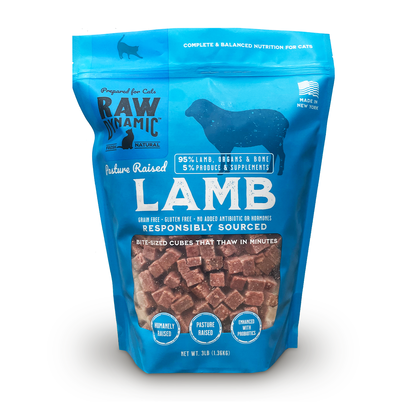 Raw Dynamic Frozen Raw Lamb Recipe, Frozen Cat Food, 3-lb Bag