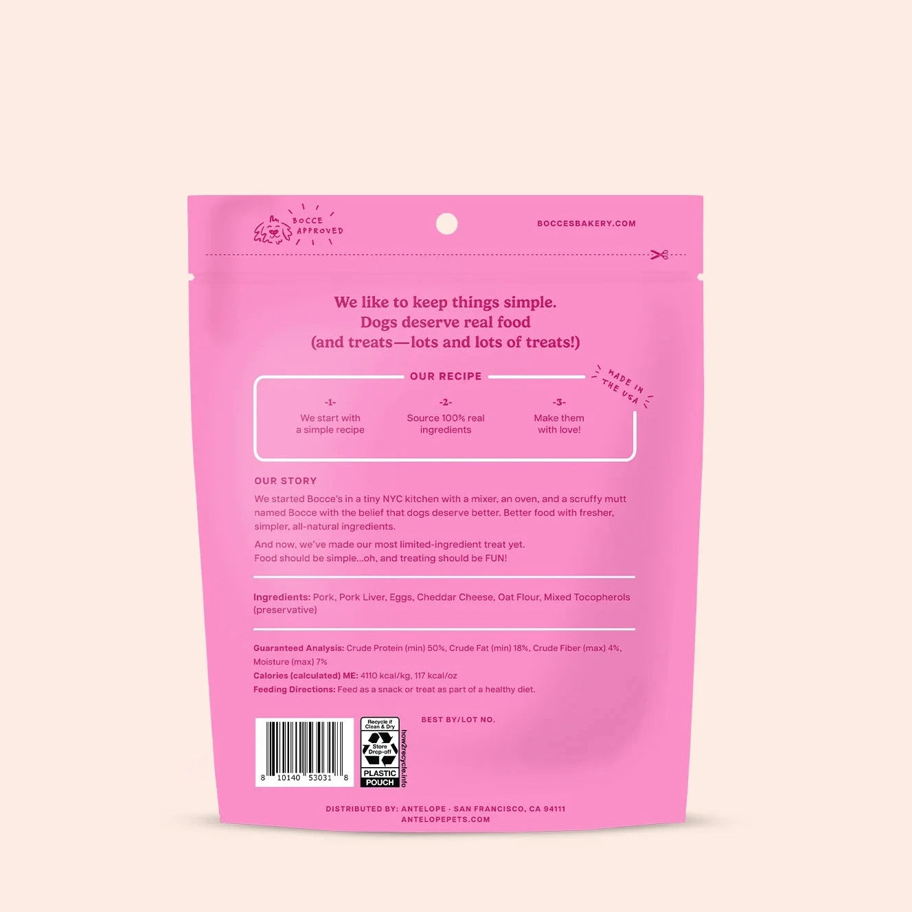 Bocce's Bakery Bac'n Egg & Cheese Freeze-Dried, Dog Treats, 3-oz Bag