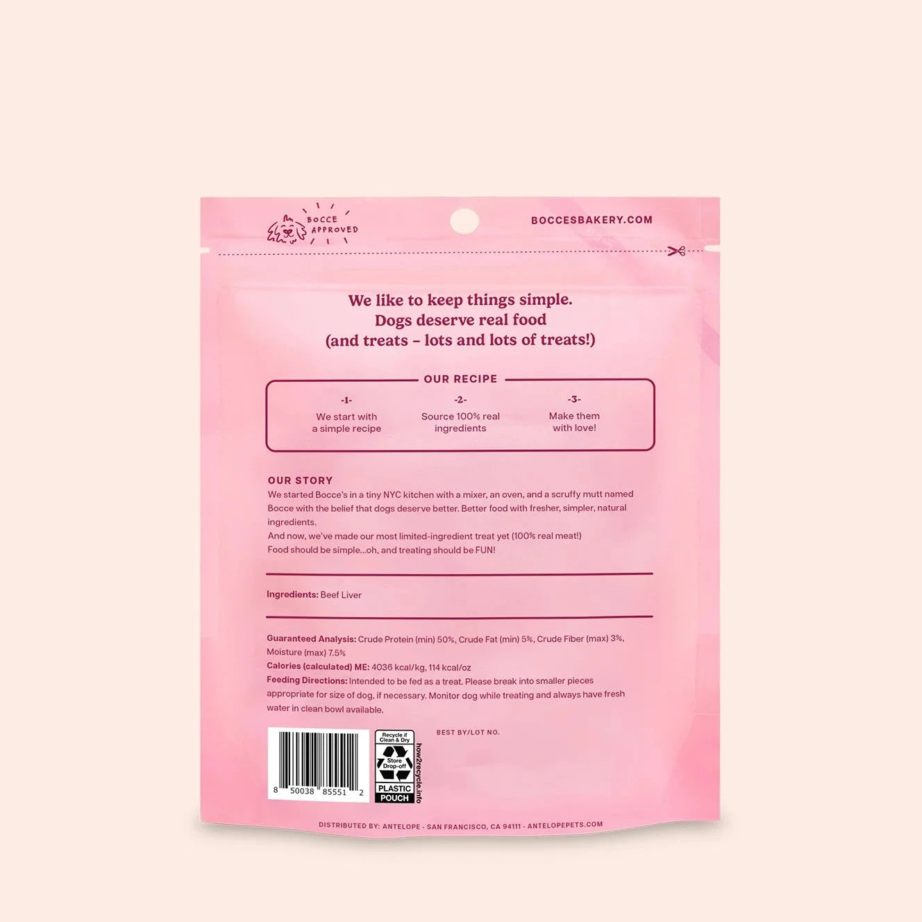 Bocce's Bakery Beef Liver Freeze-Dried, Dog Treats, 3-oz Bag