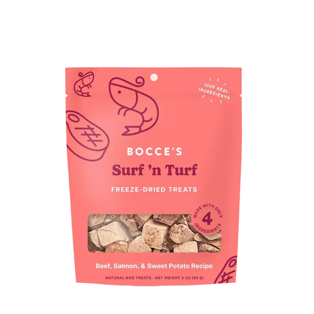 Bocce's Bakery Surf 'n Turf Freeze-Dried, Dog Treats, 3-oz Bag