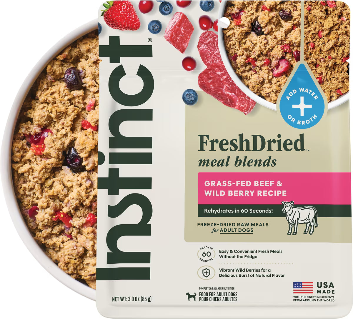 Instinct FreshDried Meal Blends Grain-Free Raw Beef & Wild Berries Blend, Freeze-Dried Dog Food