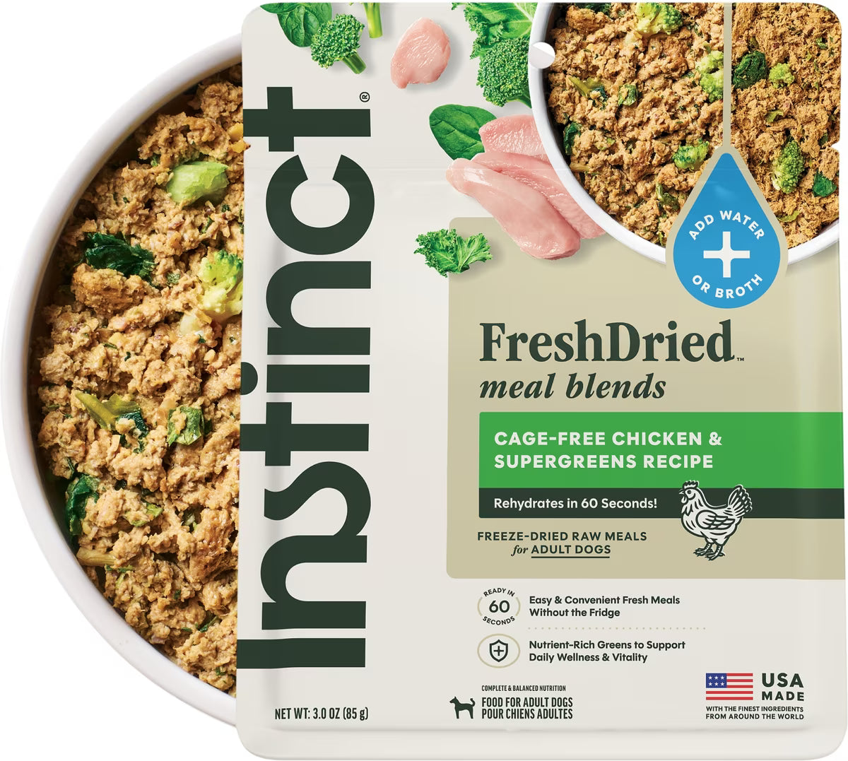 Instinct FreshDried Meal Blends Grain-Free Raw Chicken & SuperGreens Blend, Freeze-Dried Dog Food