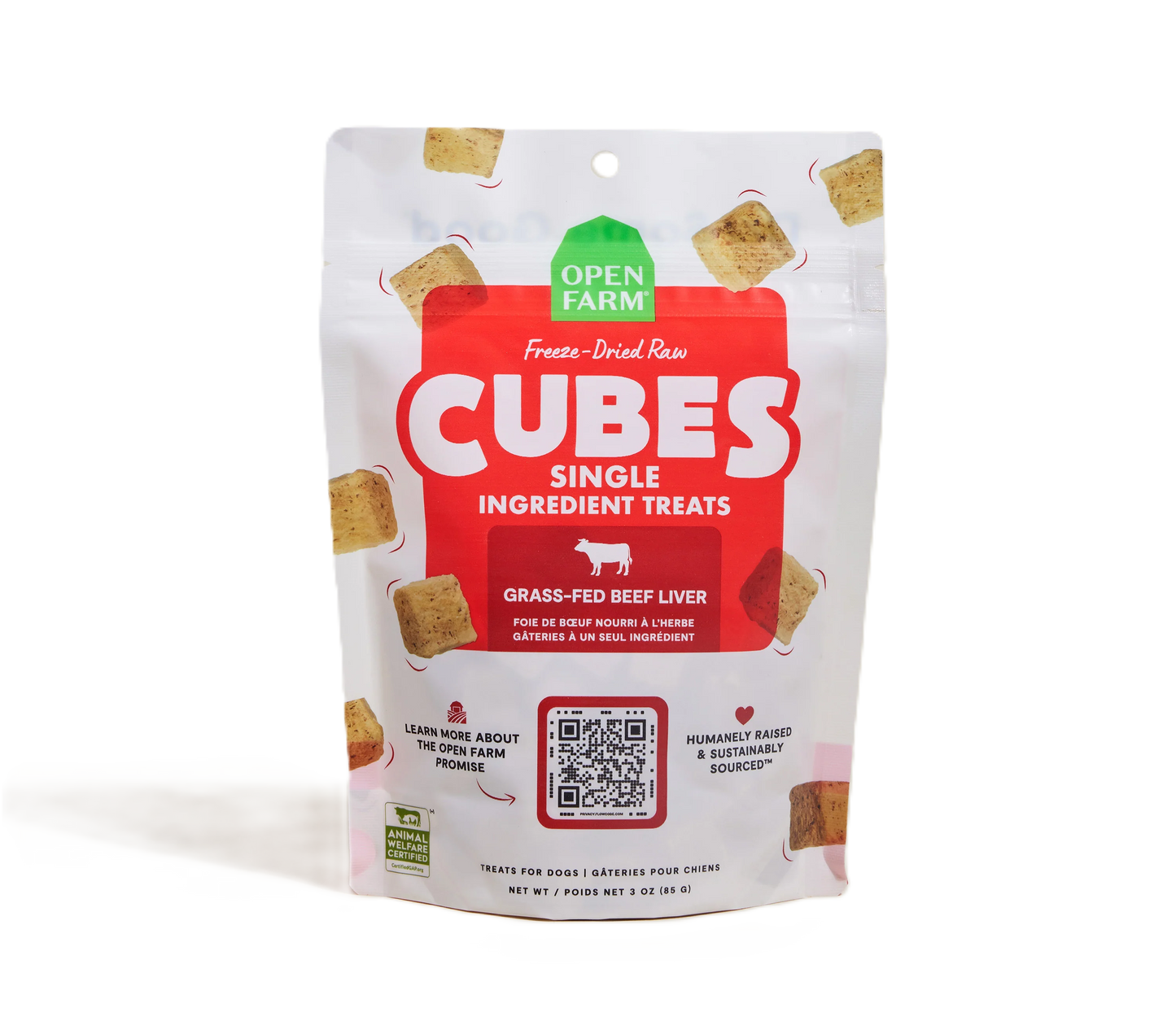 Open Farm Cubes Beef Liver Treat, Freeze Dried Raw Dog Treat, 3-oz Pouch