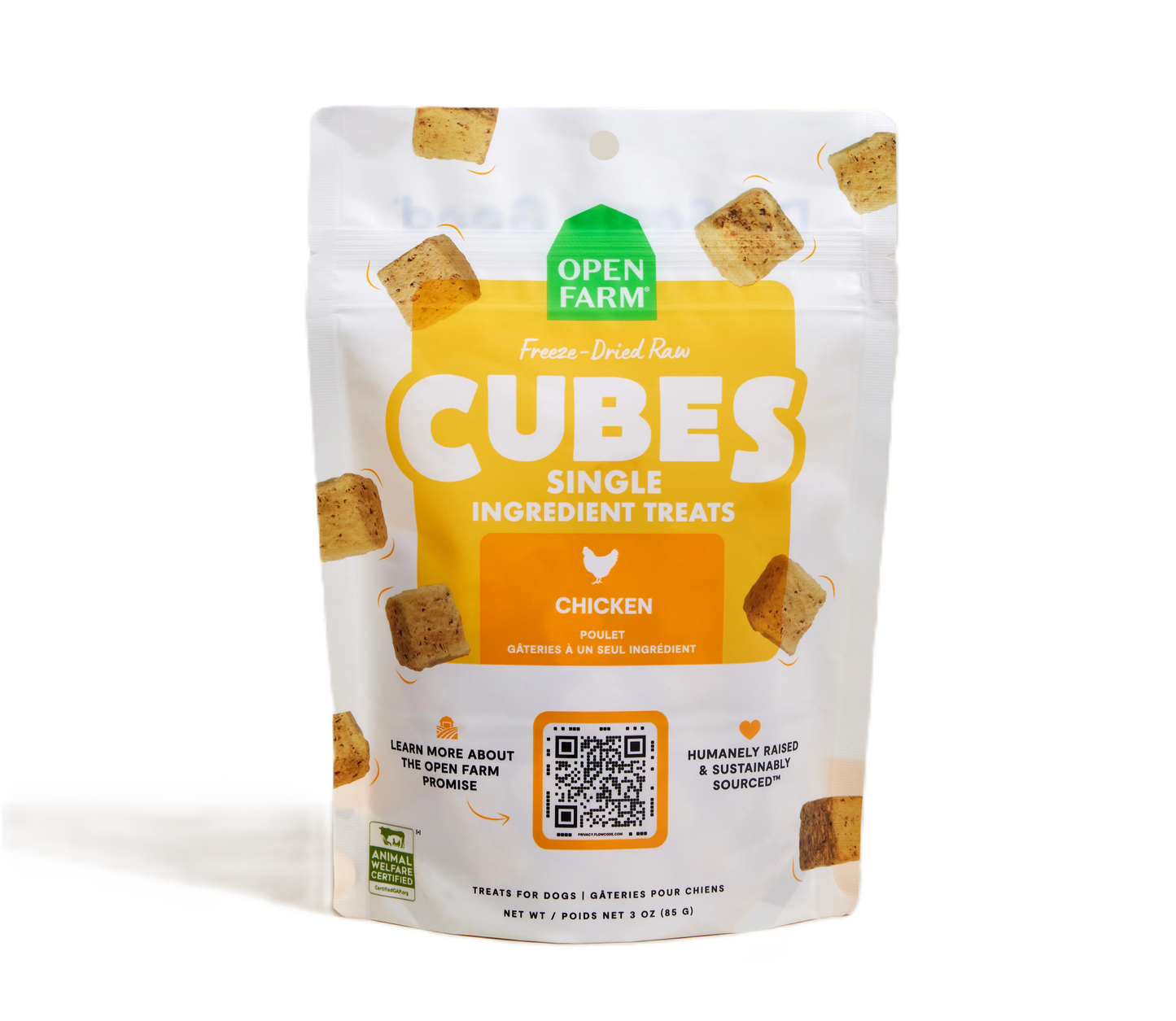Open Farm Cubes Chicken Treat, Freeze Dried Raw Dog Treat, 3-oz Pouch