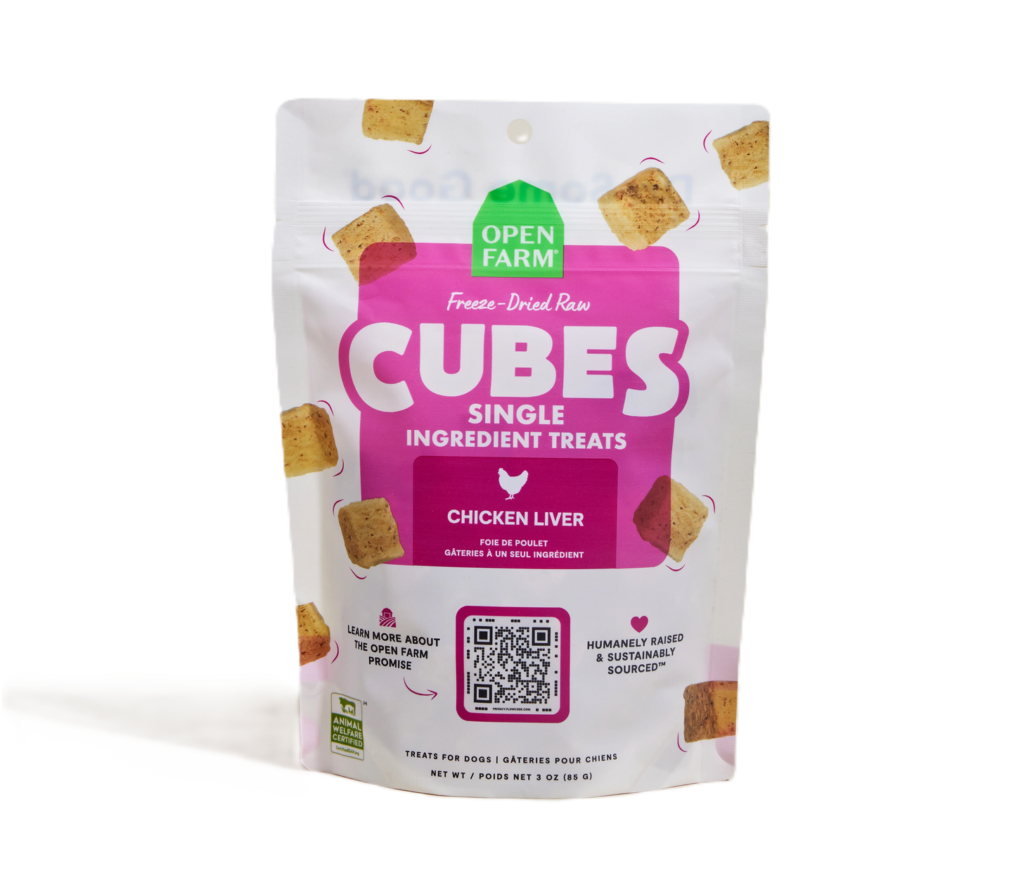 Open Farm Cubes Chicken Liver Treat, Freeze Dried Raw Dog Treat, 3-oz Pouch