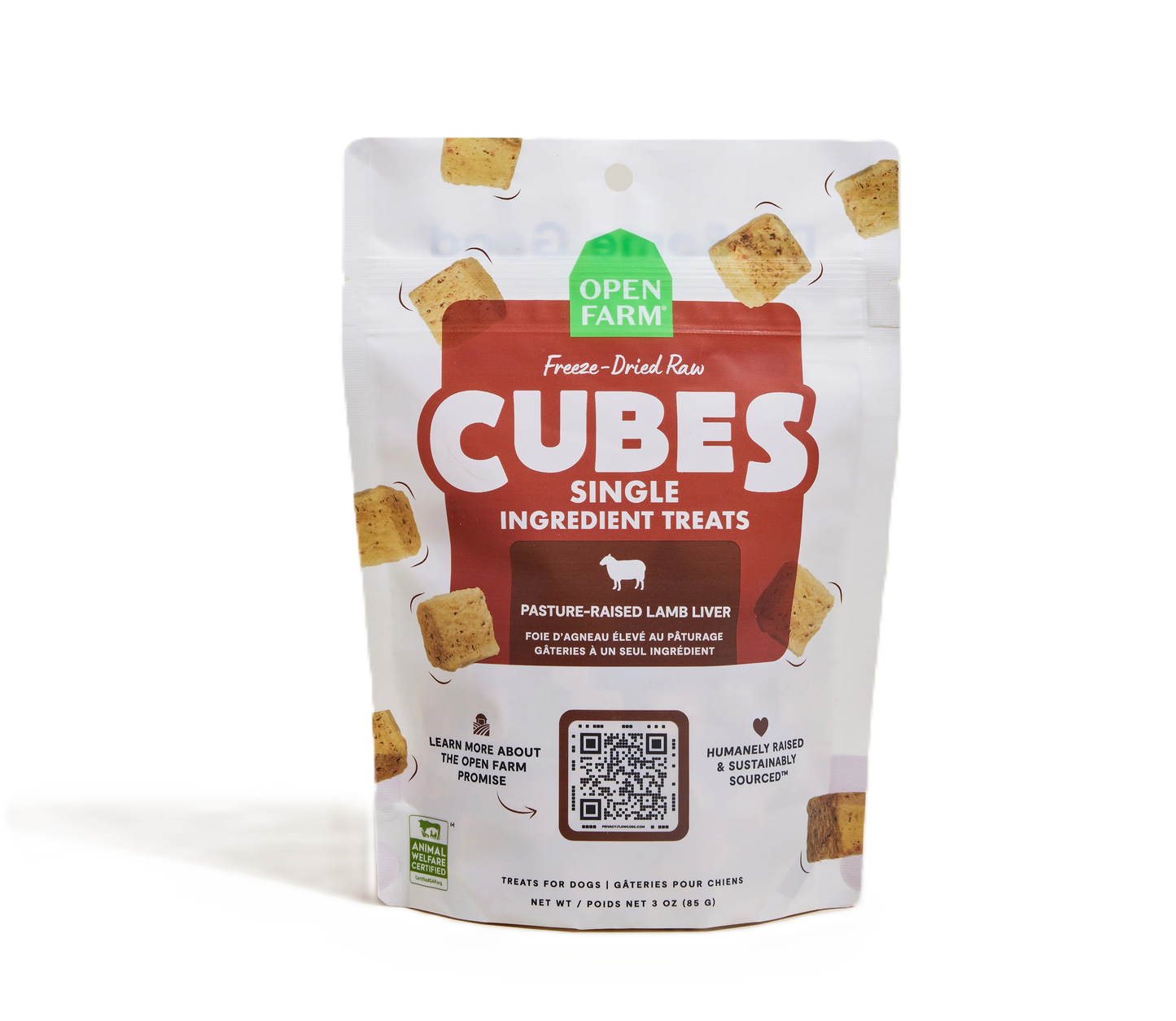 Open Farm Cubes Lamb Liver Treat, Freeze Dried Raw Dog Treat, 3-oz Pouch