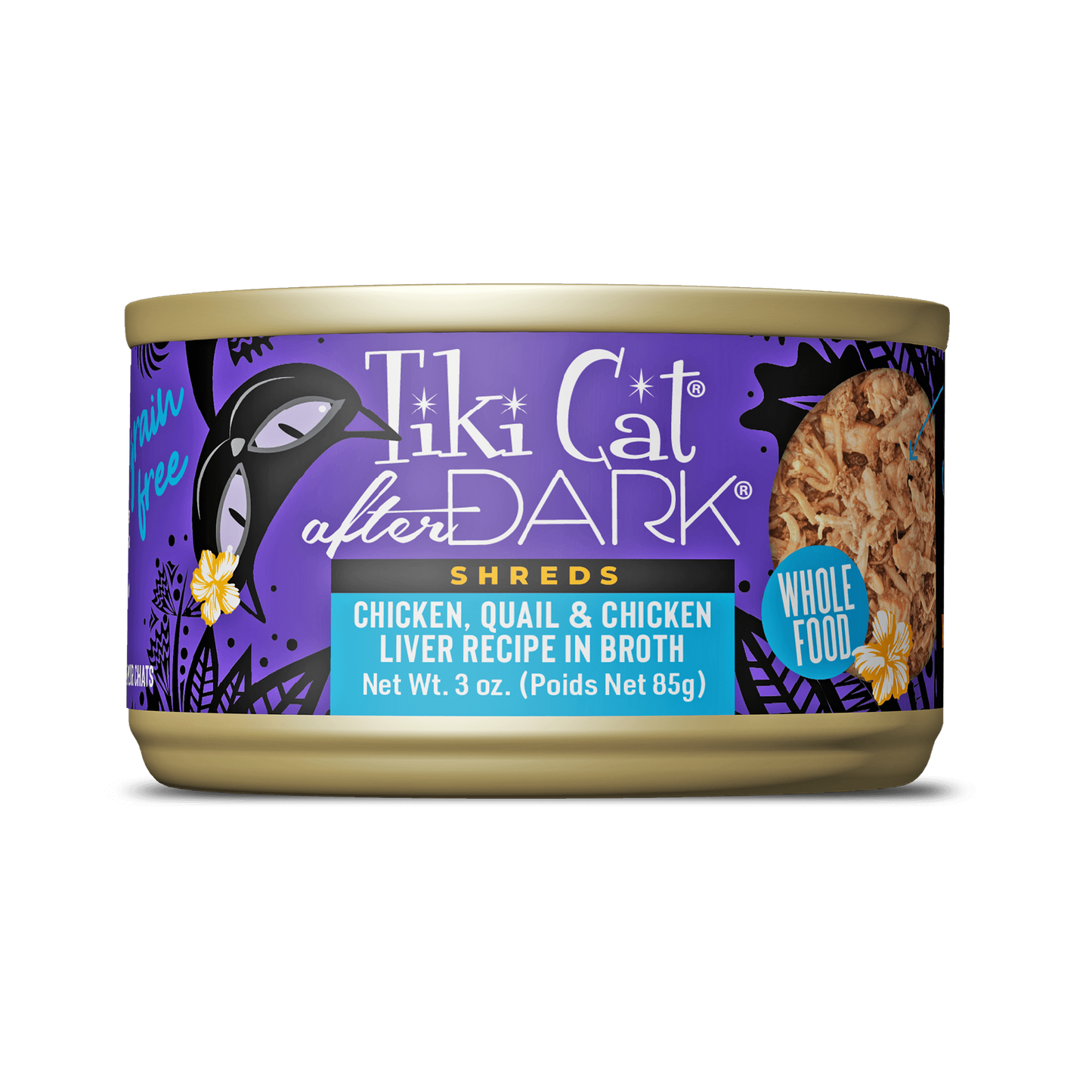 Tiki Cat After Dark Shreds Chicken, Quail & Chicken Liver Recipe in Broth, Wet Cat Food, 3-oz Case of 12