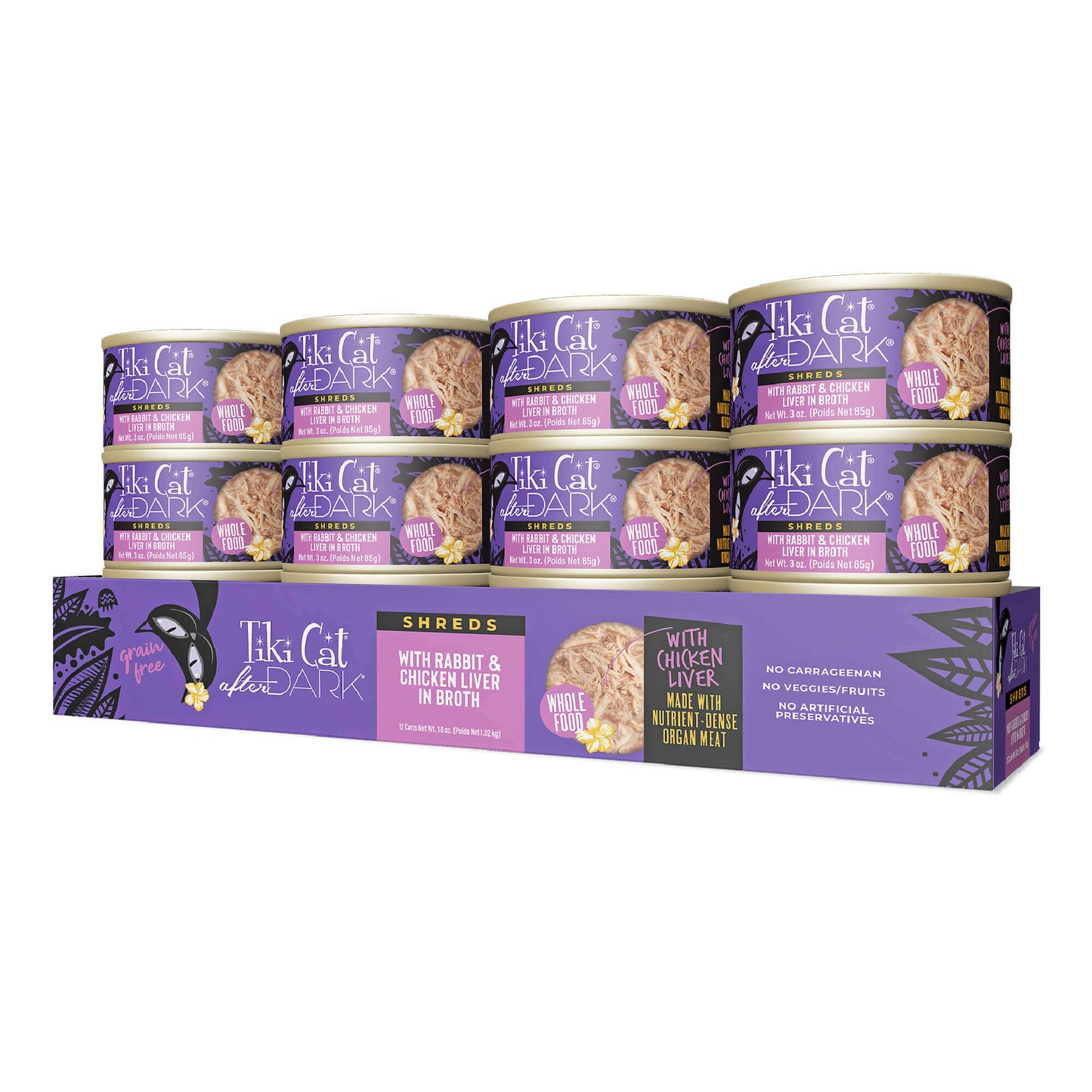 Tiki Cat After Dark Shreds With Rabbit & Chicken Liver in Broth, Wet Cat Food, 3-oz Case of 12