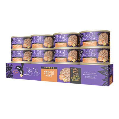 Tiki Cat After Dark Shreds With Venison & Beef Liver Recipe in Broth, Wet Cat Food, 3-oz Case of 12