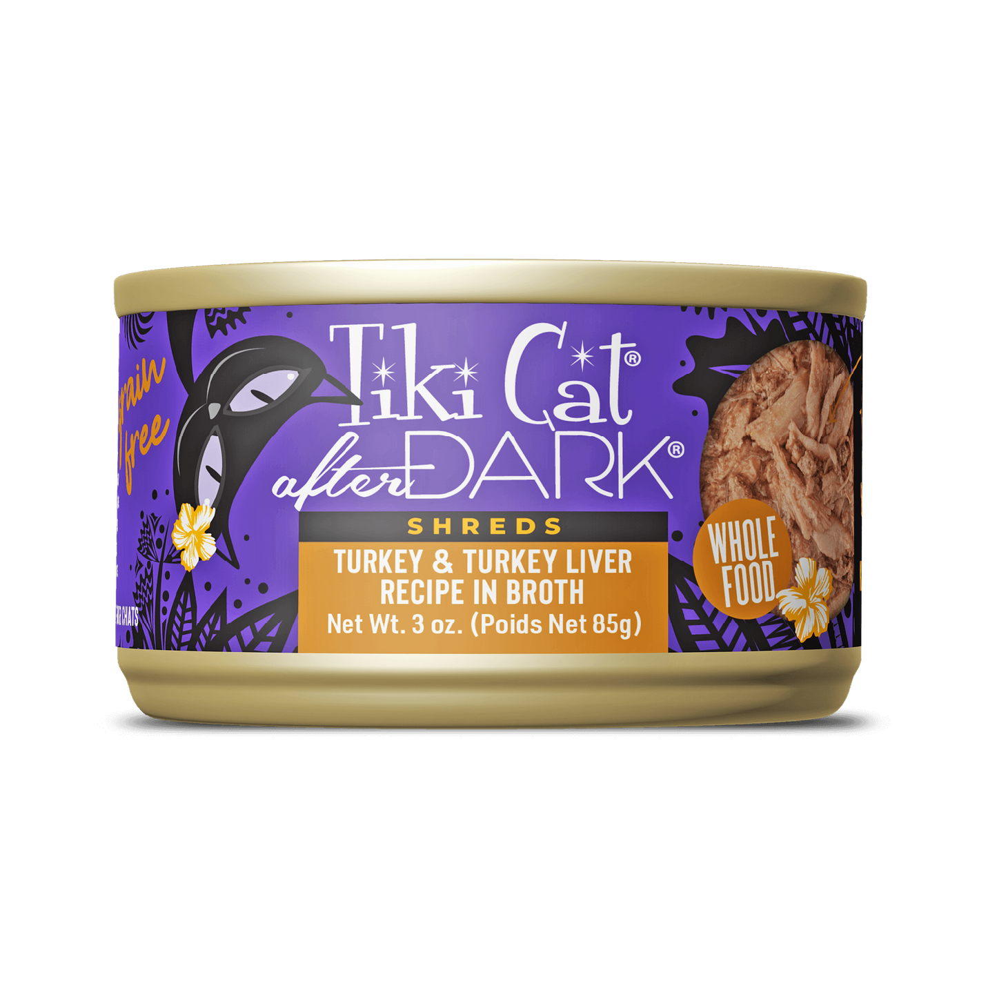 Tiki Cat After Dark Shreds Turkey & Turkey Liver Recipe in Broth, Wet Cat Food, 3-oz Case of 12