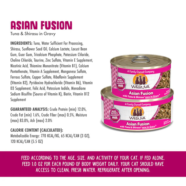 Weruva Asian Fusion Tuna & Shirasu in Gravy, Wet Cat Food, 3-oz, Case Of 24