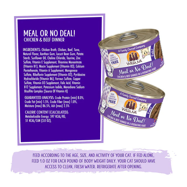 Weruva Meal or No Deal! Chicken and Beef Dinner, Wet Cat Food, 3-oz Case Of 12