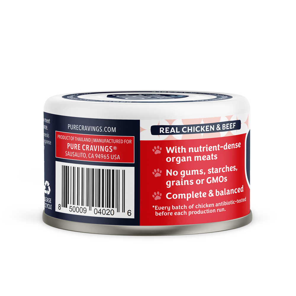 Pure Cravings Chicken & Beef Recipe Shredded in Broth, Wet Cat Food, 3-oz Case of 12