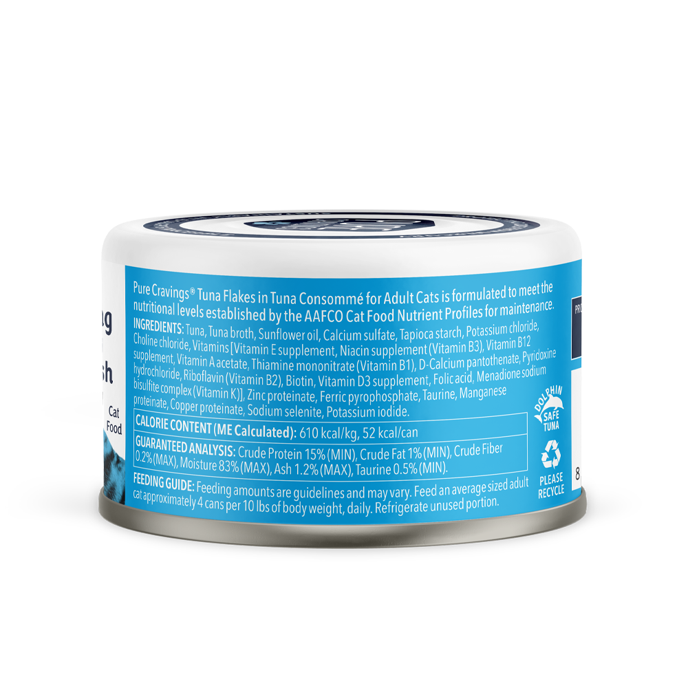 Pure Cravings Tuna Flakes in Tuna Consommé, Wet Cat Food, 3-oz Case of 12