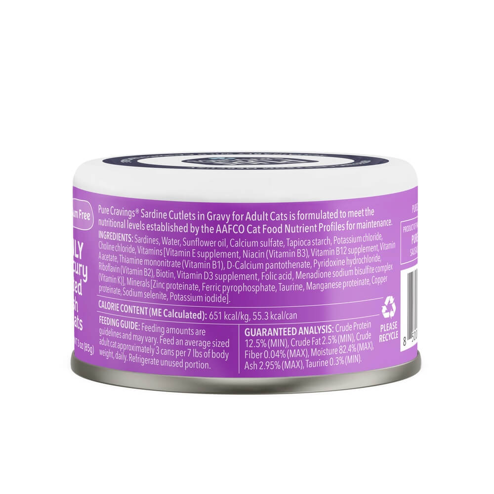 Pure Cravings Wild Sardines Cutlets in Gravy, Wet Cat Food, 3-oz Case of 12