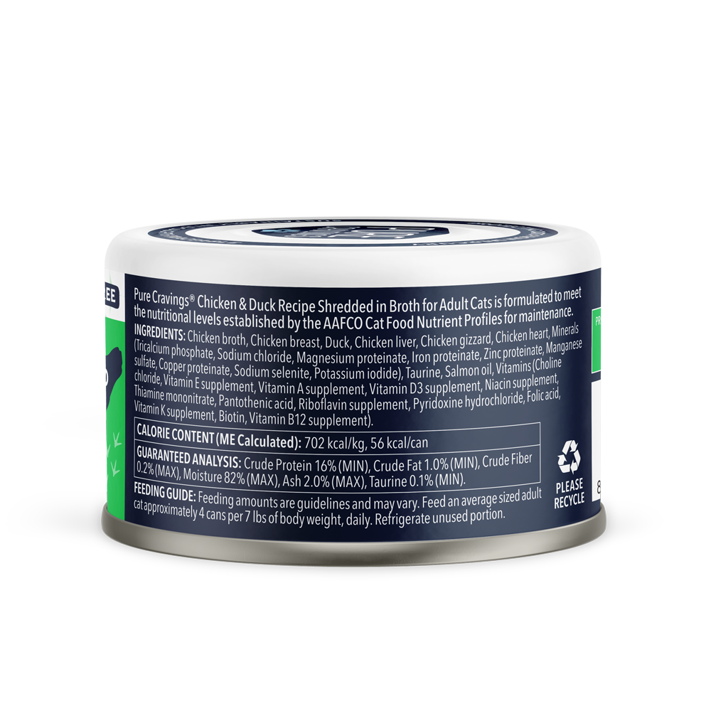 Pure Cravings Chicken & Duck Recipe Shredded in Broth, Wet Cat Food, 3-oz Case of 12