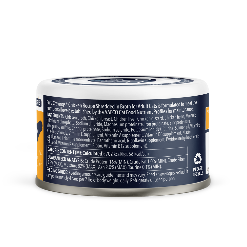 Pure Cravings Chicken Recipe Shredded in Broth, Wet Cat Food, 3-oz Case of 12