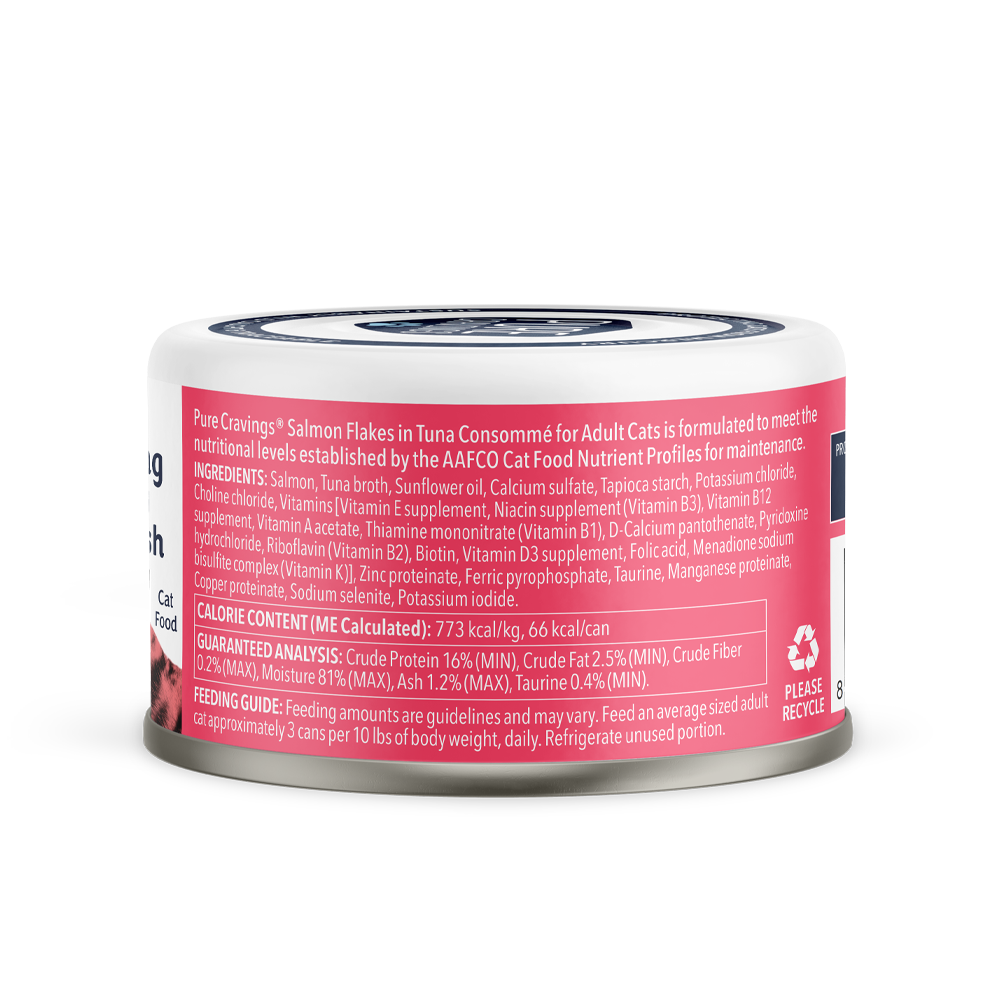 Pure Cravings Salmon Flakes in Tuna Consommé, Wet Cat Food, 3-oz Case of 12
