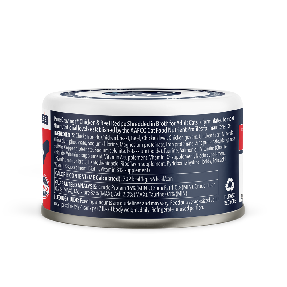 Pure Cravings Chicken & Beef Recipe Shredded in Broth, Wet Cat Food, 3-oz Case of 12