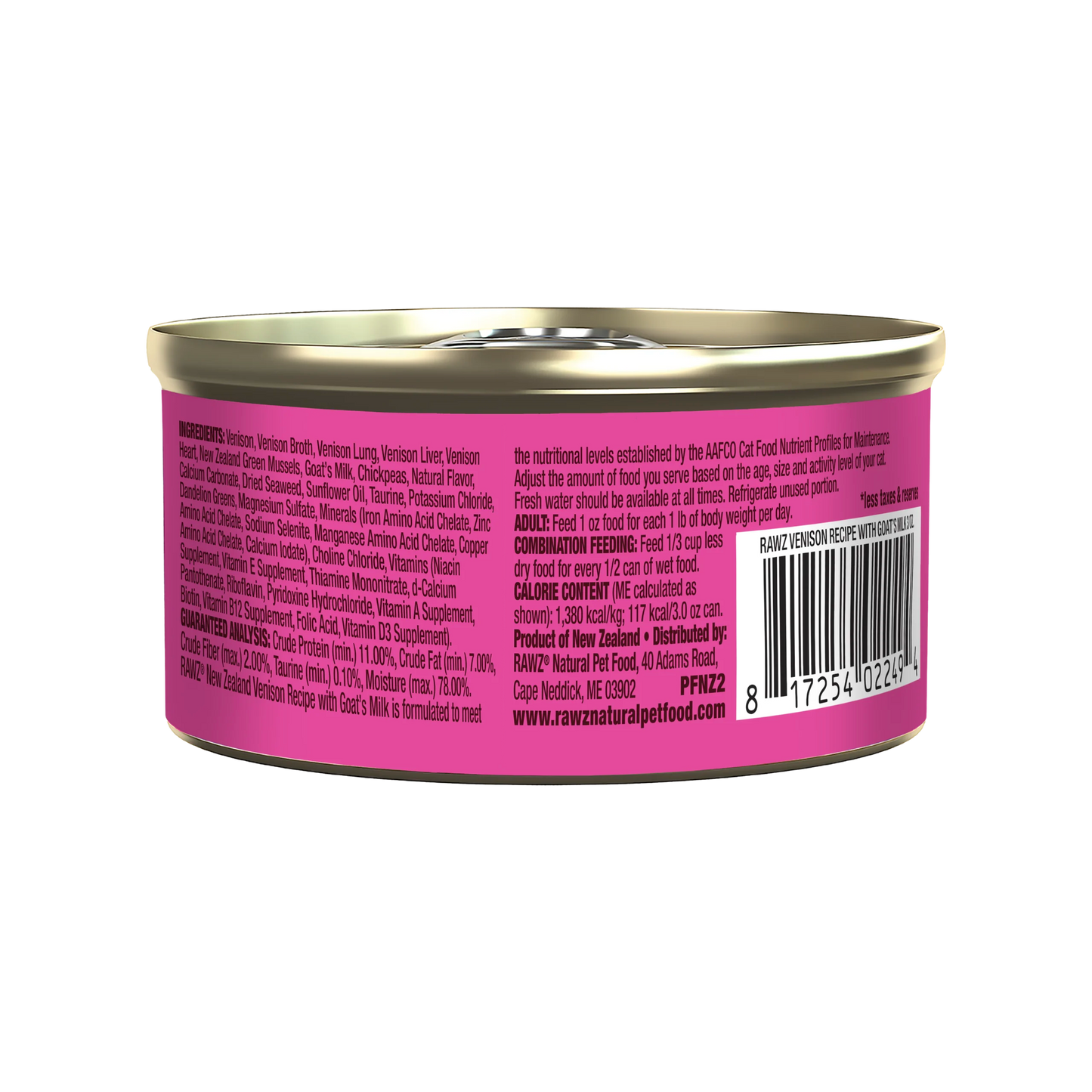 RAWZ® 94% Venison Recipe With Green Mussels Pate, Wet Cat Food