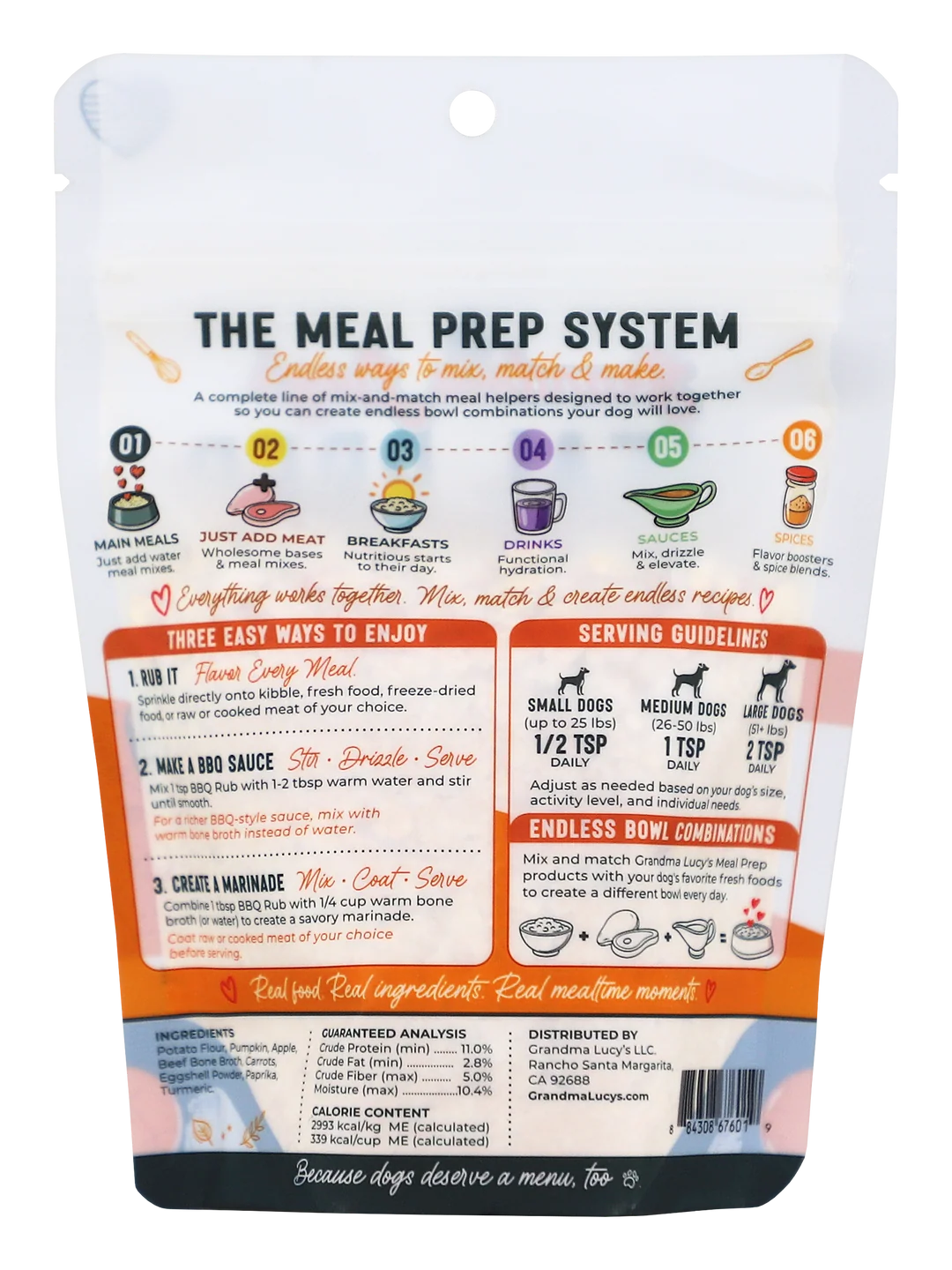 Grandma Lucy's Meal Prep BBQ Rub Topper, Dog Food Supplement, 3-oz Bag