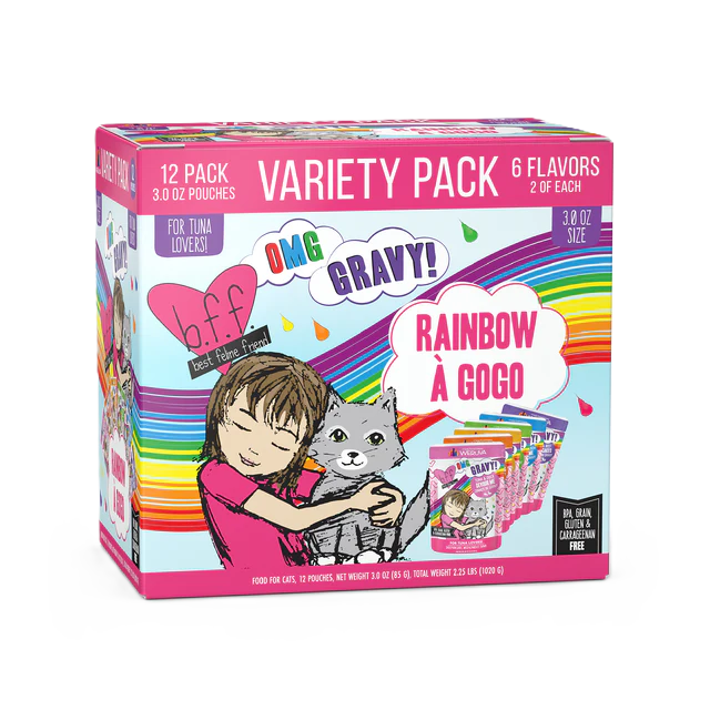 Weruva BFF OMG Gravy! Rainbow Á Gogo Variety Pack, 2.8-oz Pouch, Case of 12, Wet Cat Food