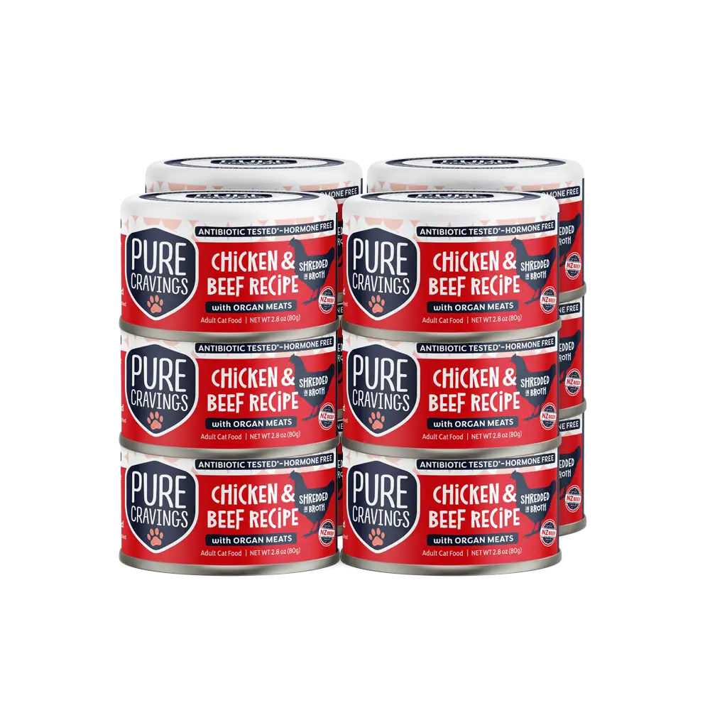Pure Cravings Chicken & Beef Recipe Shredded in Broth, Wet Cat Food, 3-oz Case of 12