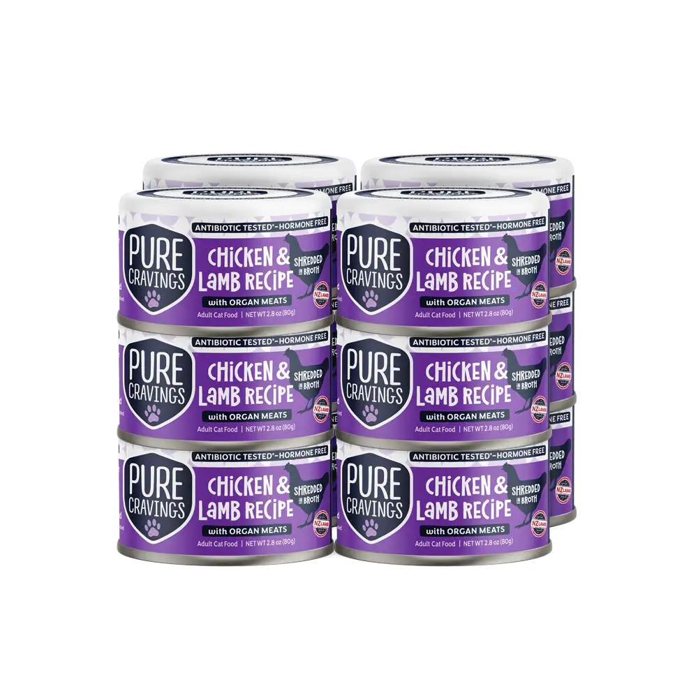 Pure Cravings Chicken & Lamb Recipe Shredded in Broth, Wet Cat Food, 3-oz Case of 12