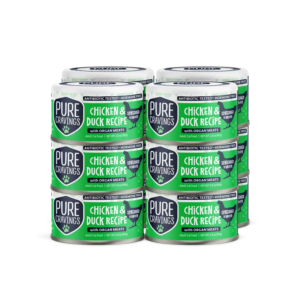 Pure Cravings Chicken & Duck Recipe Shredded in Broth, Wet Cat Food, 3-oz Case of 12