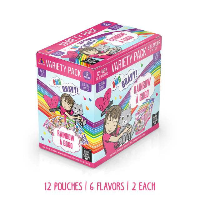 Weruva BFF OMG Gravy! Rainbow Á Gogo Variety Pack, 2.8-oz Pouch, Case of 12, Wet Cat Food