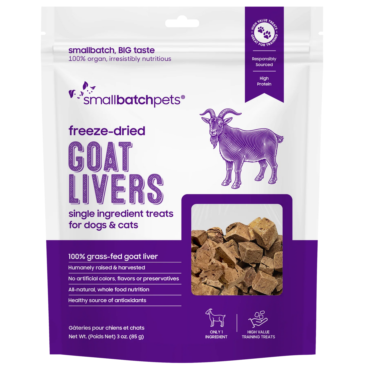 Smallbatch Freeze-Dried Goat Livers, Dog & Cat Treat, 3-oz Bag