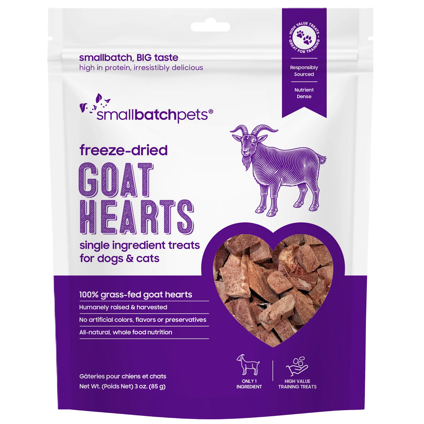 Smallbatch Freeze-Dried Goat Heart, Dog & Cat Treat, 3-oz Bag