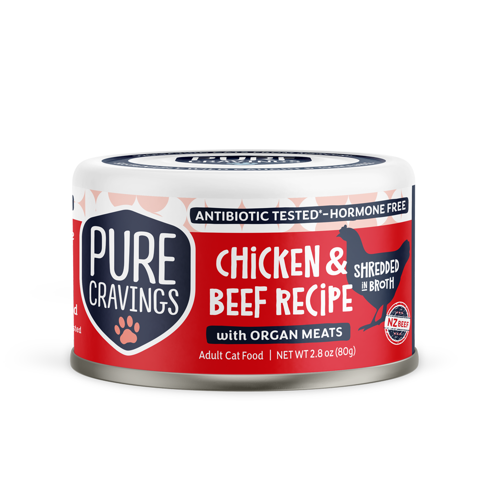 Pure Cravings Chicken & Beef Recipe Shredded in Broth, Wet Cat Food, 3-oz Case of 12