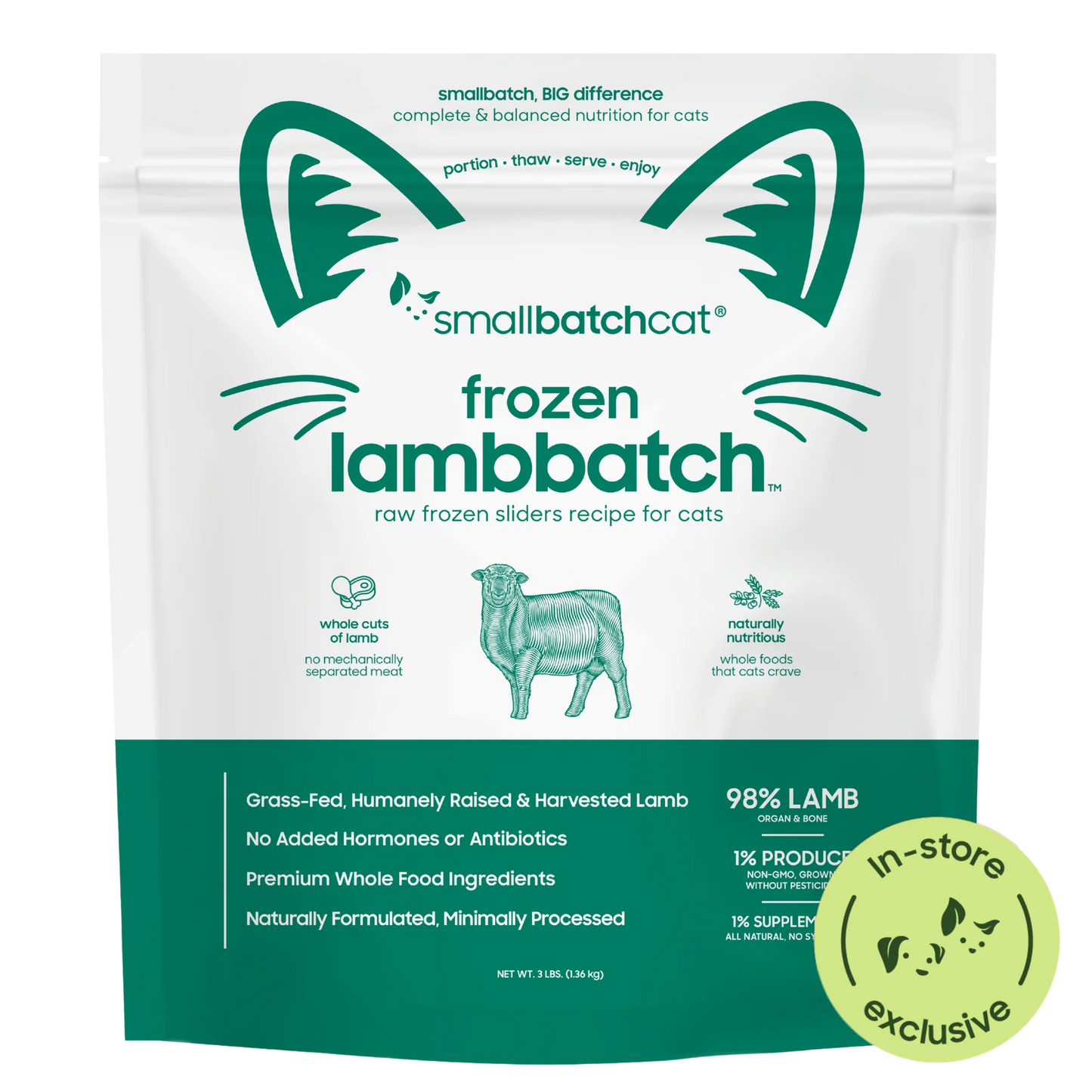 Smallbatch Frozen Raw Cat Food, Lambbatch Sliders, 3-lb Bag