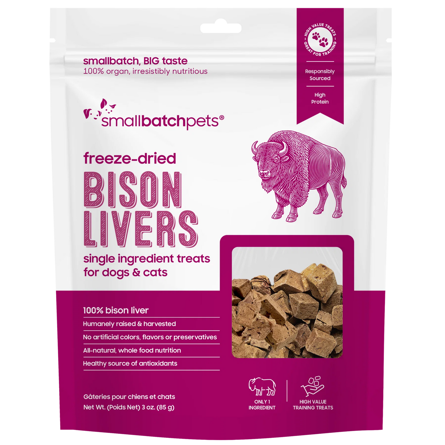 Smallbatch Freeze-Dried Bison Liver, Dog & Cat Treat, 3-oz Bag