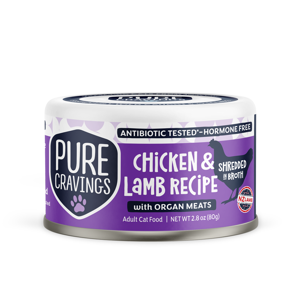 Pure Cravings Chicken & Lamb Recipe Shredded in Broth, Wet Cat Food, 3-oz Case of 12
