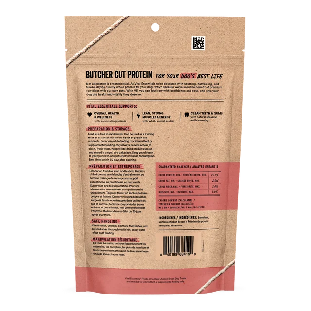 Vital Essentials Freeze-Dried Chicken Breast, Dog Treat, 3.75-oz bag