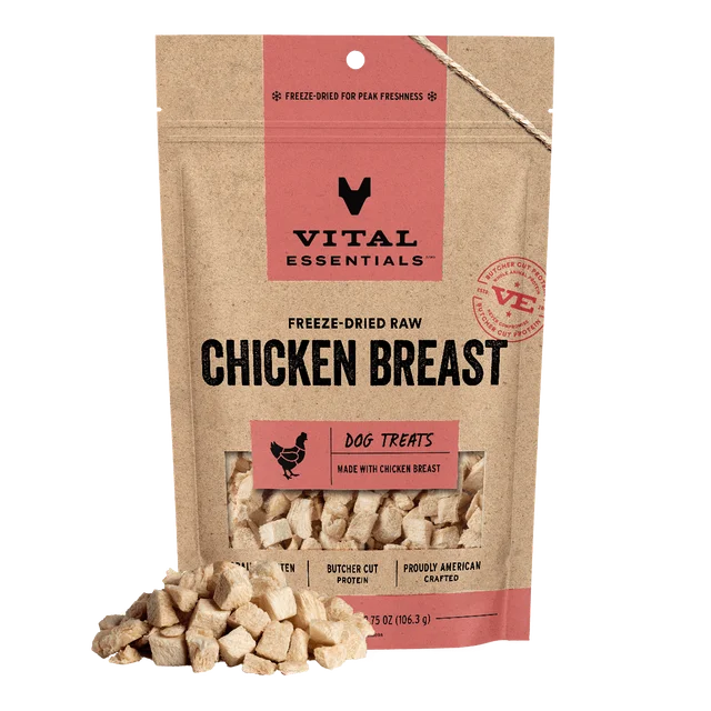 Vital Essentials Freeze-Dried Chicken Breast, Dog Treat, 3.75-oz bag