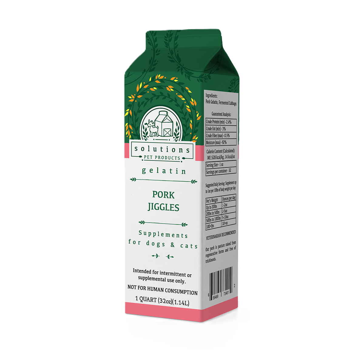 Solutions Pet Products Fermented Pork Gelatin Broth Pork Jiggles, Frozen Bone Broth