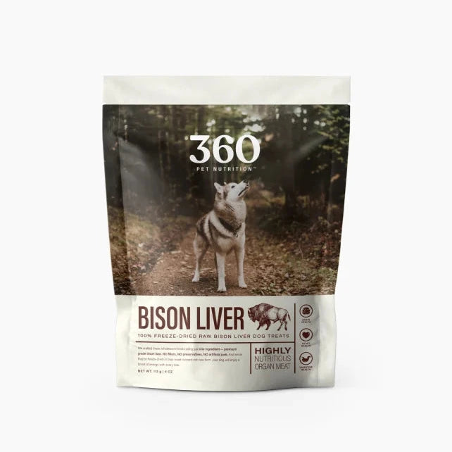 360 Pet Nutrition Freeze Dried Raw Bison Liver Dog Treats, 4-oz Bag
