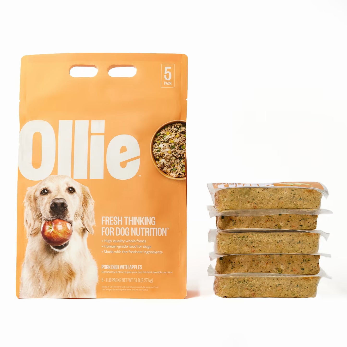 Ollie Fresh Pork Dog Food With Apple, Frozen Gently Cooked Dog Food