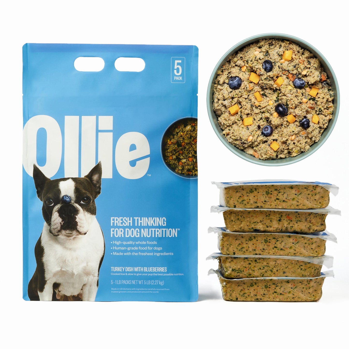 Ollie Fresh Turkey Dog Food With Blueberry, Frozen Gently Cooked Dog Food