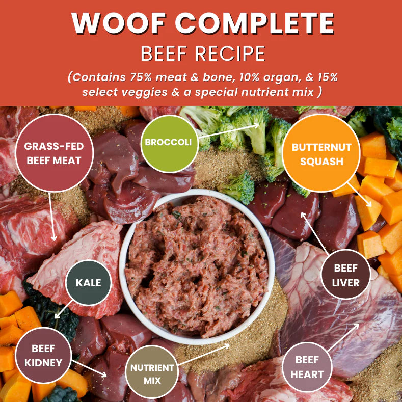 Oma's Pride Woof Complete Dog Beef Recipe, Frozen Raw Dog Food