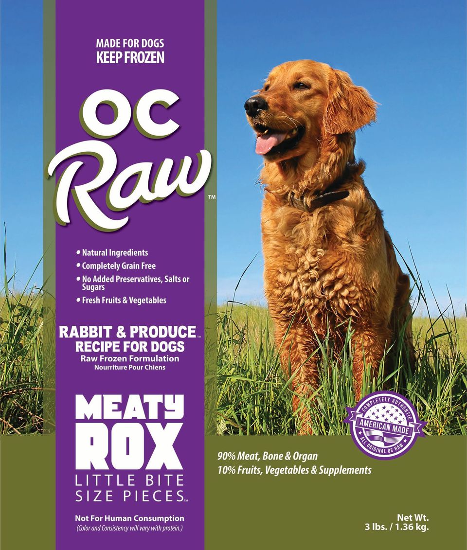 OC Raw Dog Rabbit & Produce Meaty Rox, Frozen Raw Dog Food, 3-lb Bag