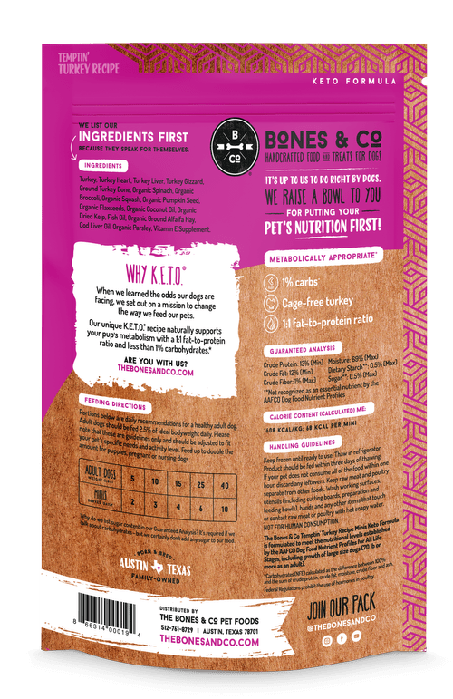 Bones & Co Frozen Temptin' Turkey Recipe, Dog Food, Bag