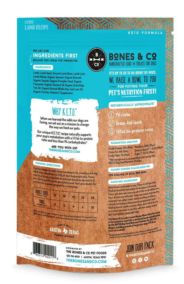 Bones & Co Frozen Raw Lamb, Dog Food, Bag