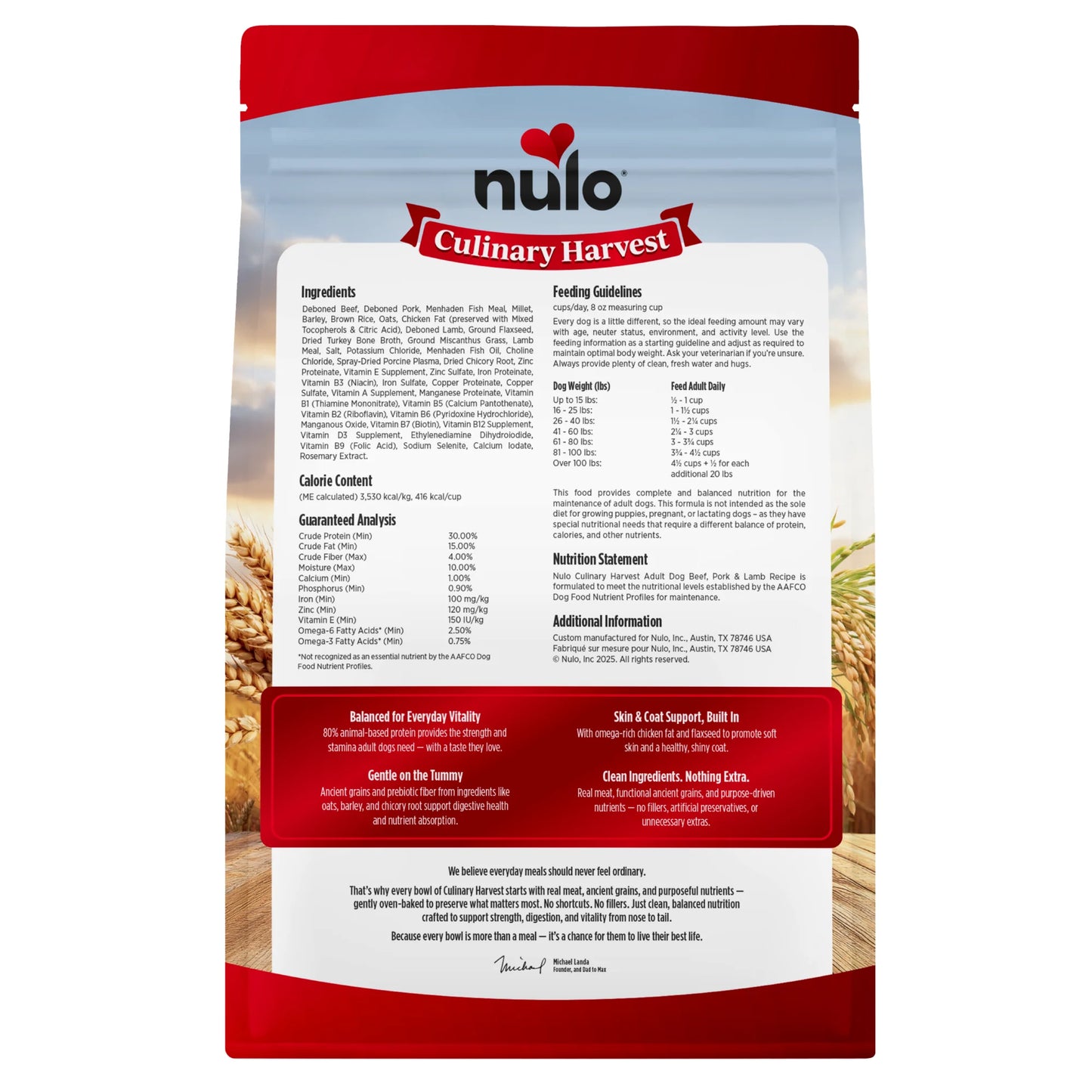 Nulo Culinary Harvest Baked Beef, Pork, & Lamb Recipe for Adult Dogs, Dry Dog Food, 4-lb Bag