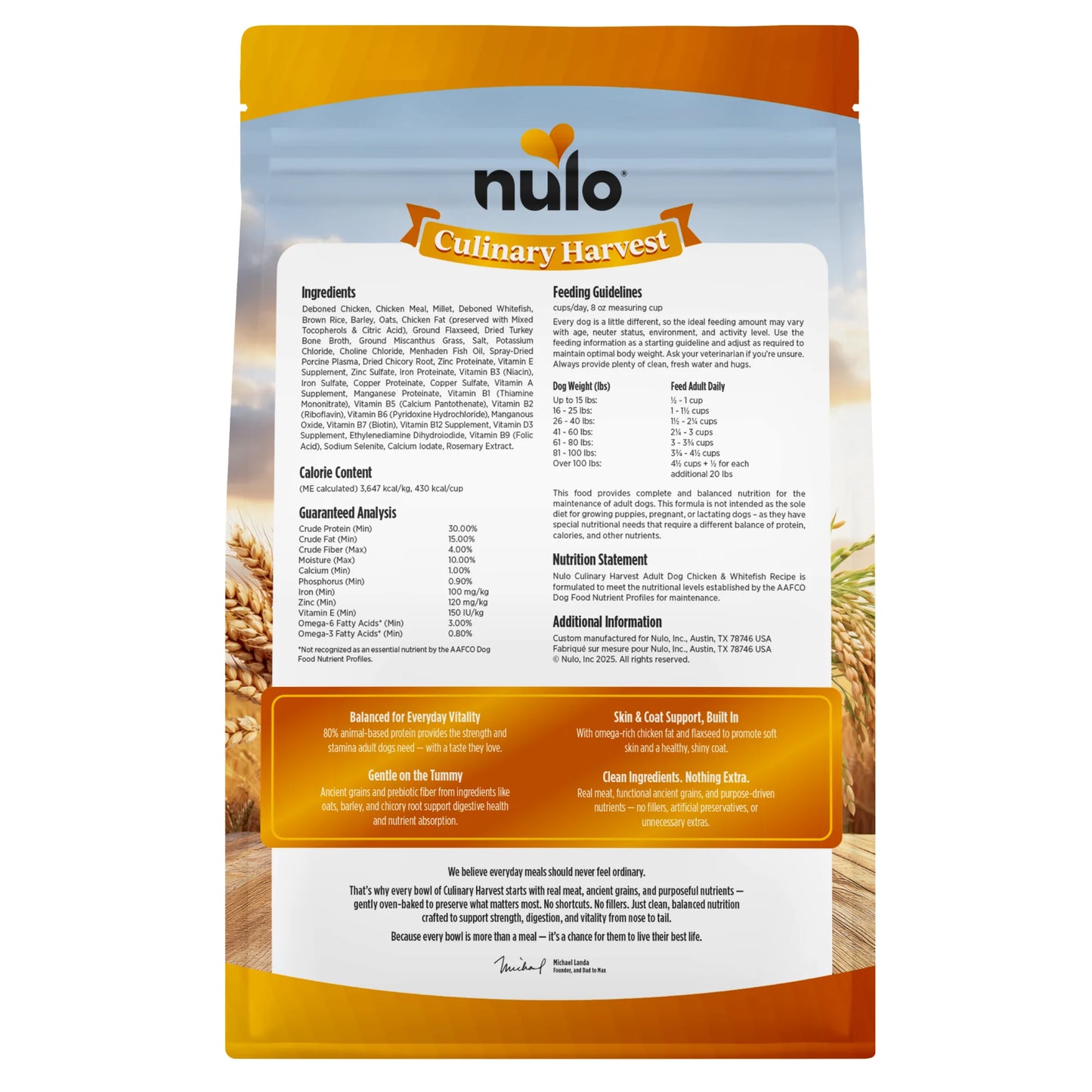 Nulo Culinary Harvest Baked Chicken & Whitefish Recipe for Adult Dogs, Dry Dog Food