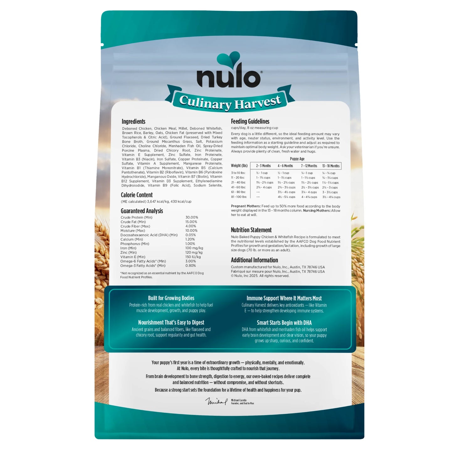 Nulo Culinary Harvest Baked Chicken & Whitefish Recipe for Puppies, Dry Dog Food, 4-lb Bag