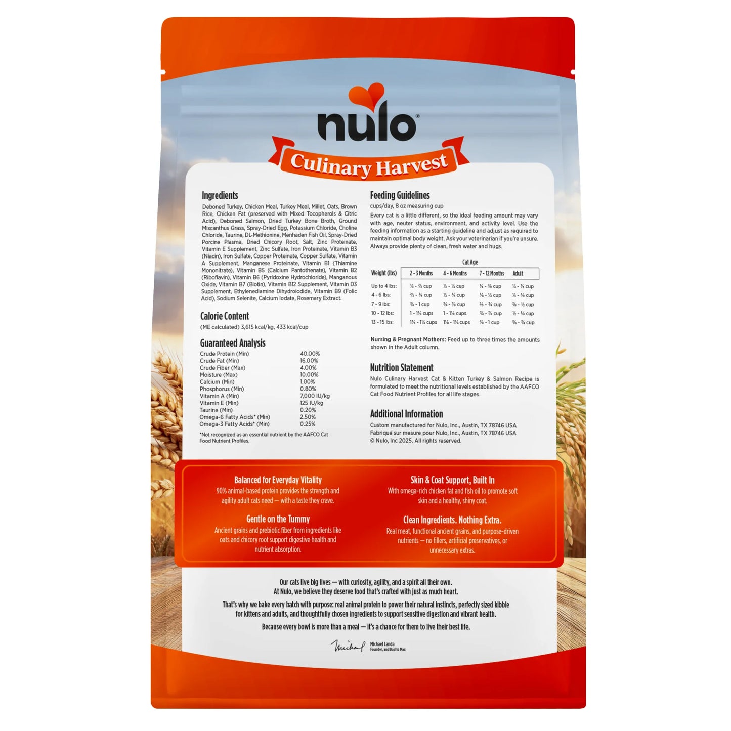 Nulo Culinary Harvest Baked Turkey & Salmon Recipe for Adult Cats & Kittens, Dry Cat Food, 4-lb Bag